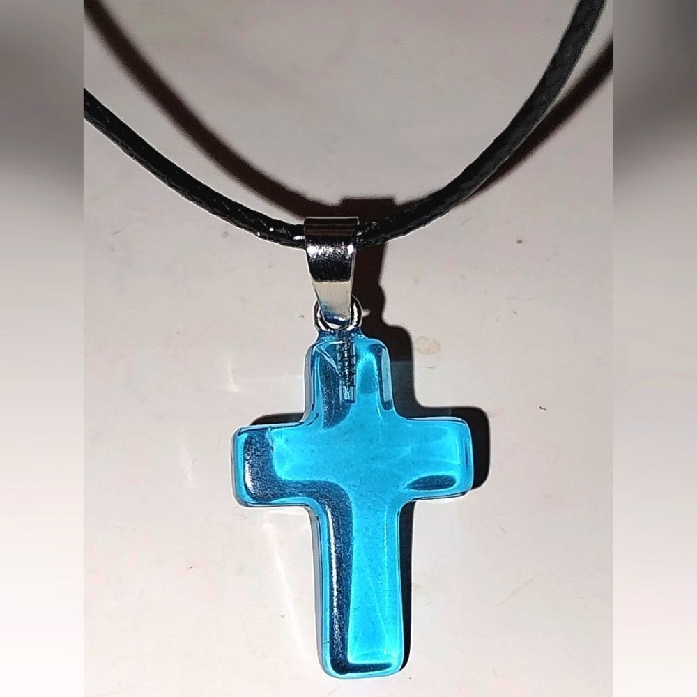 Blue Cross Pendant Necklace